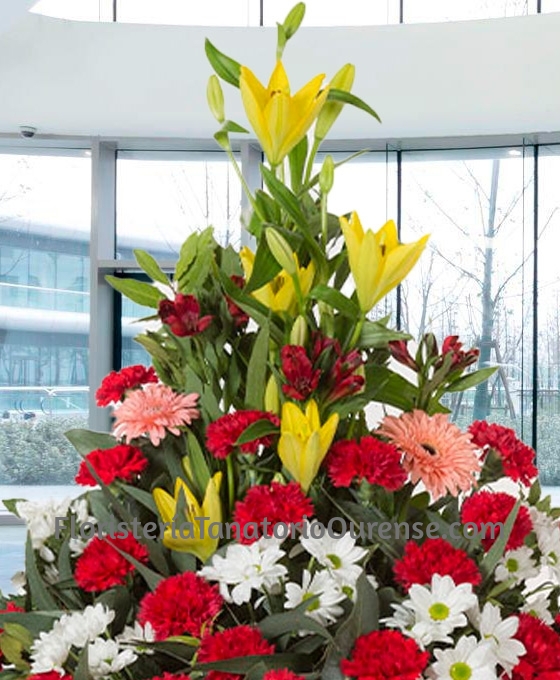 Centro funerario rojo y amarillo